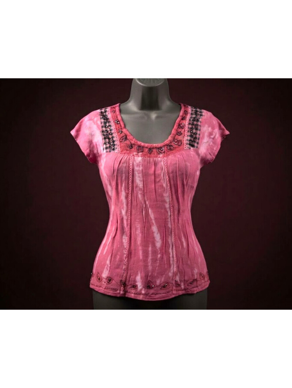 Y2K Boho Zuriel by Hans Pink Tie Dye Peasant Top Blouse Festival Free Size Rayon